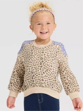 Grayson Mini Leopard Print Sweatshirt Lavender Shoulder Stripes
